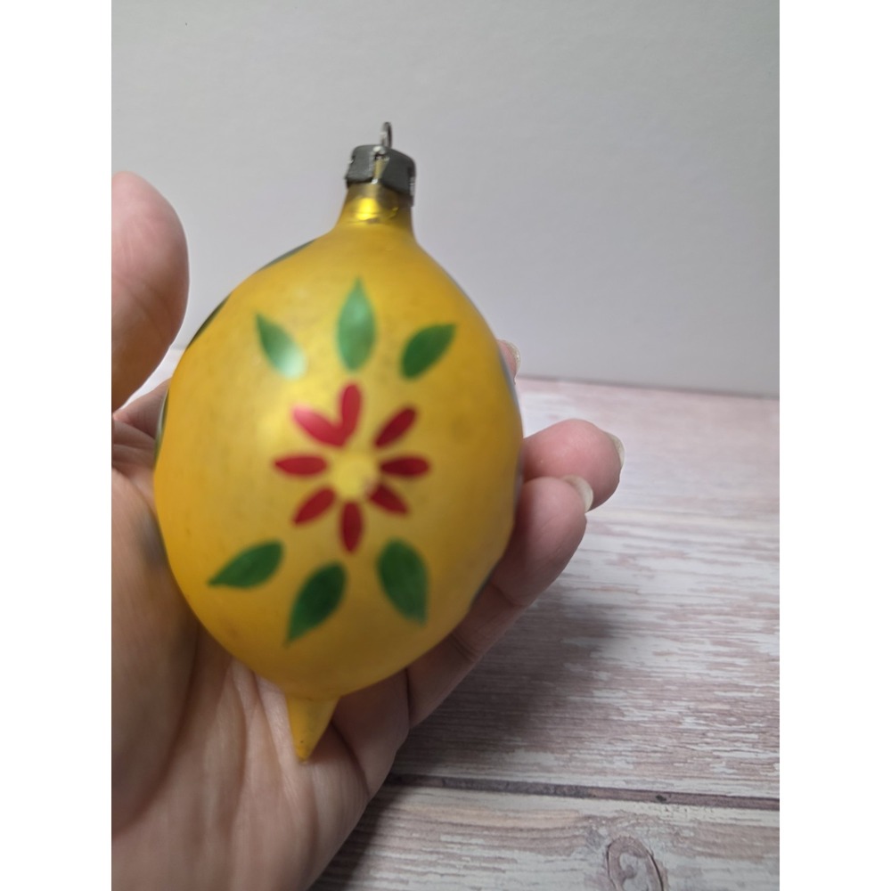 Glass teardrop Christmas ornament, hand-painted floral design, Poland